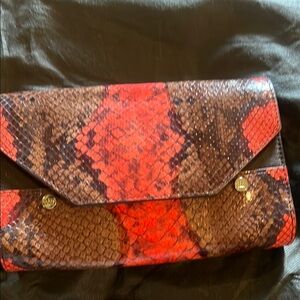 Vince Camuto Red and Brown Snakeskin Clutch